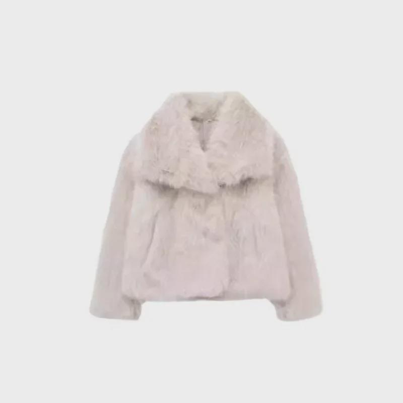 Women's Black Imitation Leather Lamb Wool Coat - Autumn/Winter 2024 Collection