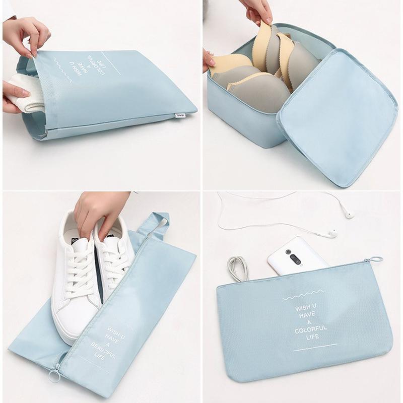 7pcs Travel Portable Luggage Organizer Bags Save Space Breathable Mesh Bag Clothing Classified Storage Bags Large Capacity Pouch