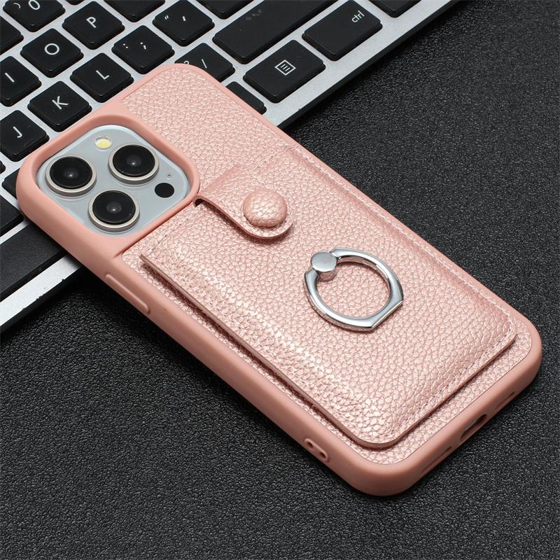 Leather With Cards Slot Phone Case For iPhone 16 15 14 13 12 Pro Max iPhone15 iPhone16 Plus Metal Ring Holder Wallet Back Cover