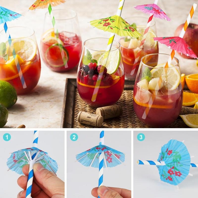 50x Cocktail Umbrella Straws Tropical Hawaiian Pool Party Drink Decoration Straw