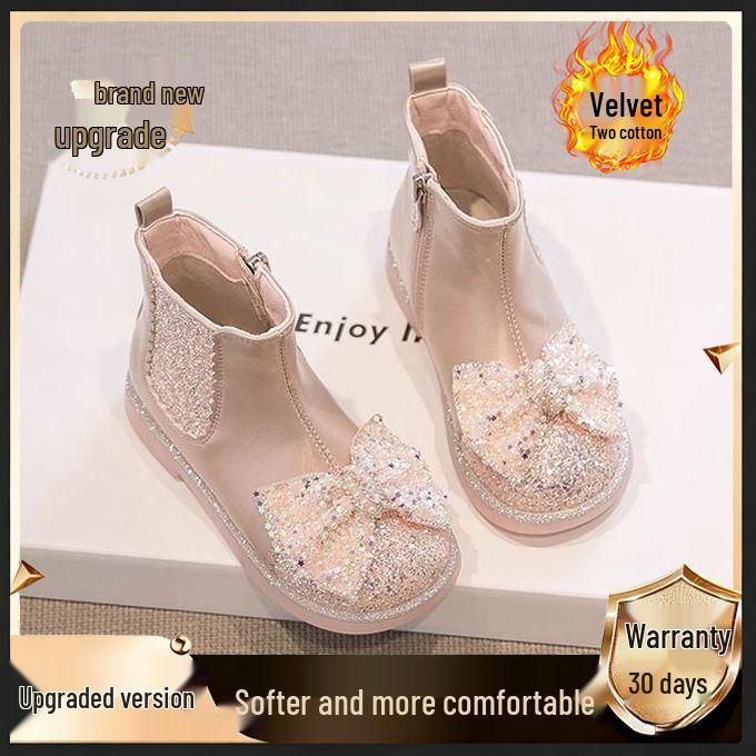 Girls' Martin Velvet-Lined Leather Boots 2025 - Fashionable Short Cotton Shoes for Autumn/Winter