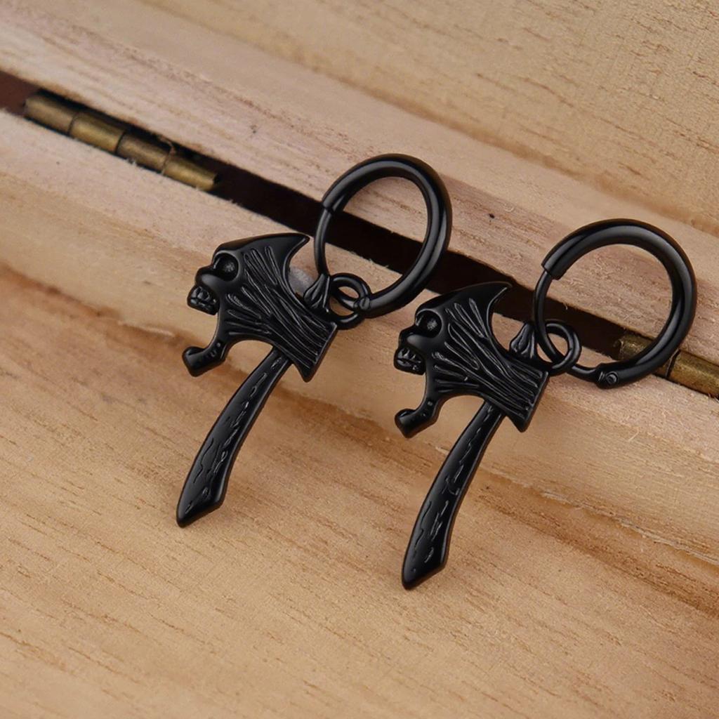 Vikings Jewelry Hip Hop Punk Axe Drop Earrings Fashion Celtic Knot Rune Amulet Earrings Rock Biker Boys Stainless Steel