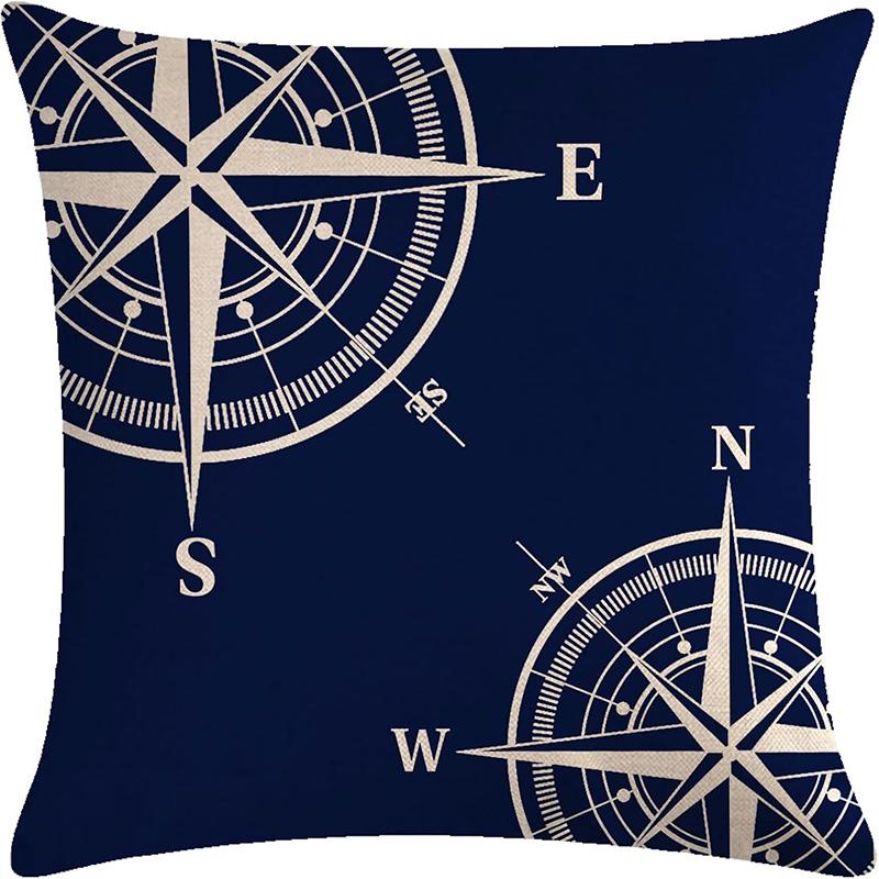 Nautical Compass Print Throw Pillow Cover, Vintage Style Cushion Case for Home Decor