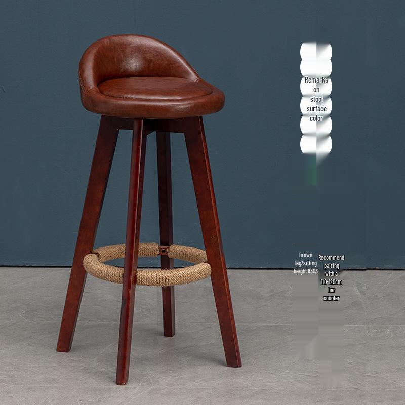Nordic Solid Wood Swivel Bar Stool - Modern Minimalist Design for Home Bars