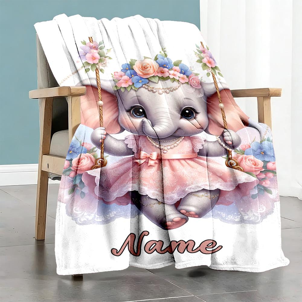 Elephant's Skirt Customize Your Name Blanket Cozy Customizable Blanket Ultra-Soft for Nap Bed Bedding Couch Four Seasons Multipurpose