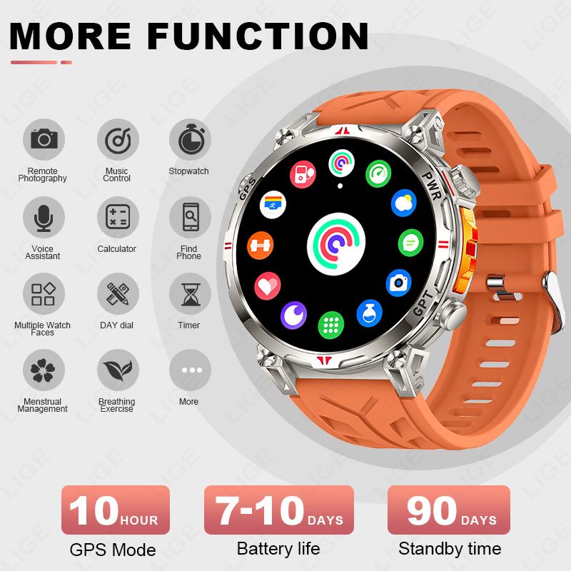 Built-in GPS Smart Watch BT Call Smartwatch 3ATM Waterproof Outdoor Compass Smart Fitness Sport Tracking Men Watches 530mAh