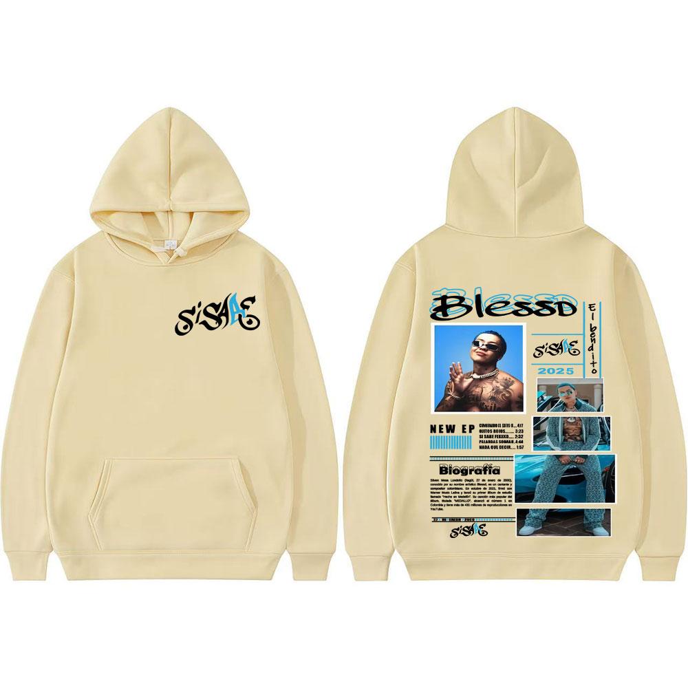 Rapper Blessd Si Sabe Album Tour 2025 Merch Hoodie for Men Vintage Hip Hop Sweatshirts Unisex Oversized Street Pullover Hoodies