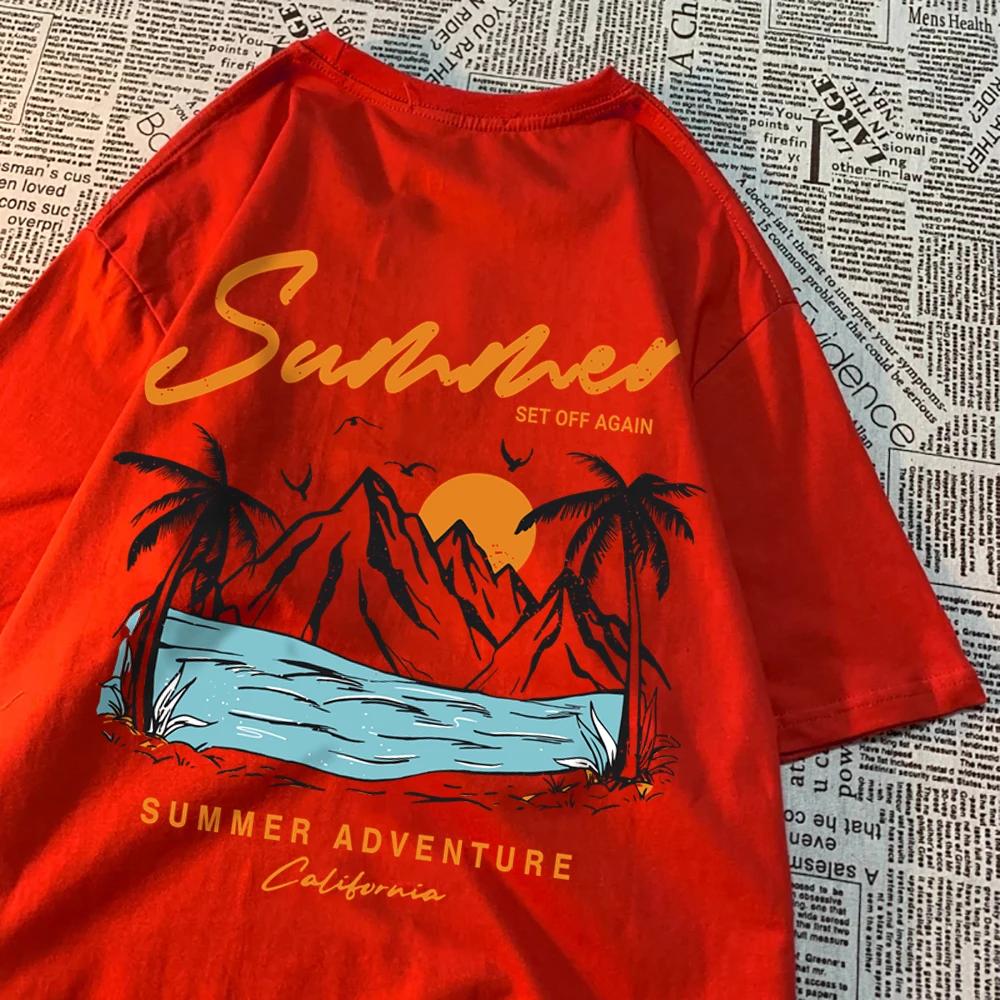 

Summer Adventure Sunset Coconut Tree Mountain Scenic Area T Shirt Men Women Hip Hop Cotton Tops Couple Oversized T Shirts Couple XXXXXL армия зеленый