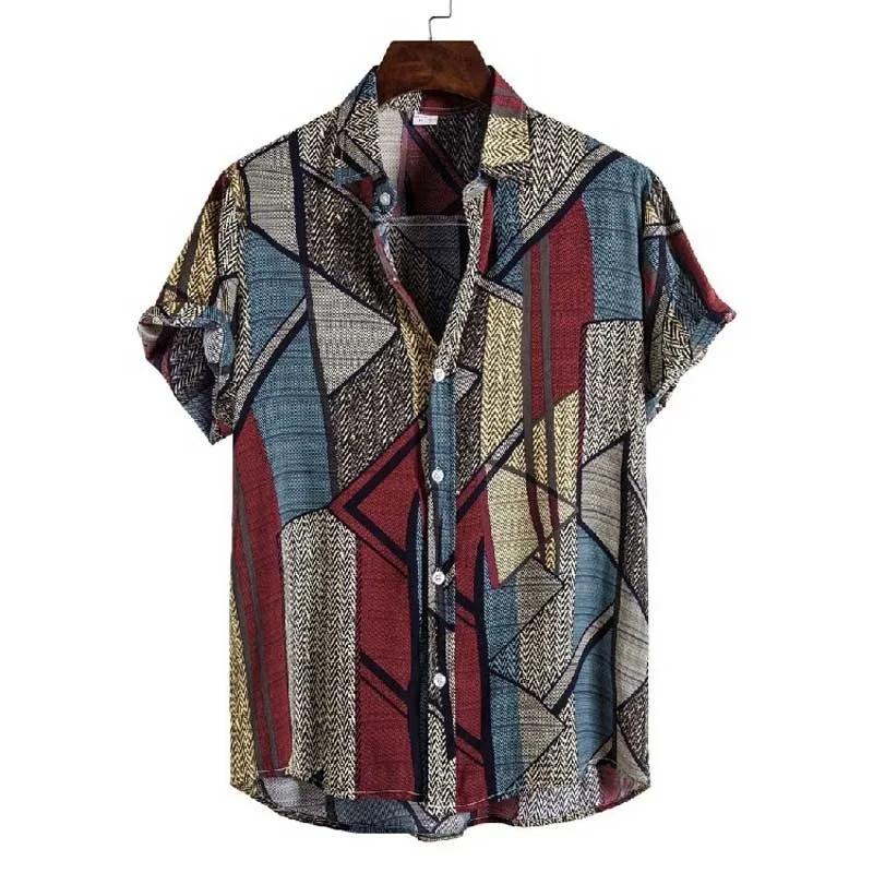 Summer Stripe Casual Holiday Beach Shirt 3D Plants Pattern T-shirt Retro Short Sleeve Street Vacation Outdoor Men's and Women's Shirt