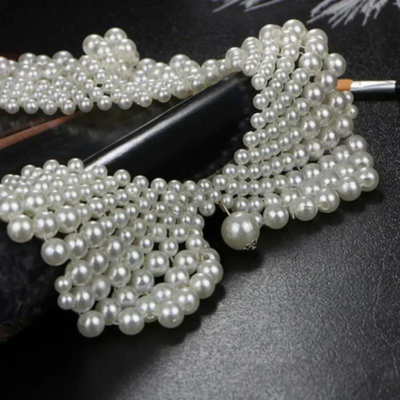Detachable Blouse Fake Collar Faux Pearl Beaded False Collars Choker Necklace Summer Cloth Accessory for Women Girls Fake Collar