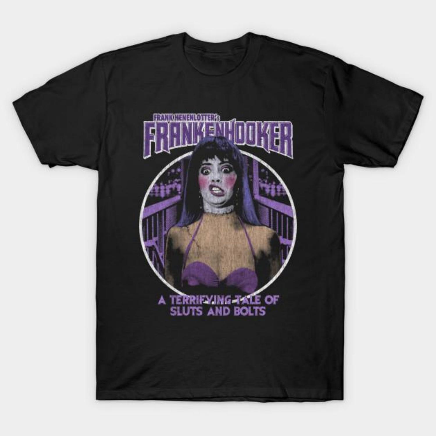 

Men Black Print T-shirt Frankenhooker, Horror, Vintage No-Cut Transfer Paper Print Cotton Tshirt S чёрный