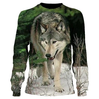 Sport Wear Men Animal Wolf Simple T Shirts Autumn Round Neck Long Sleeve Top Men's Spring Plus Size 3d Print T Shirt