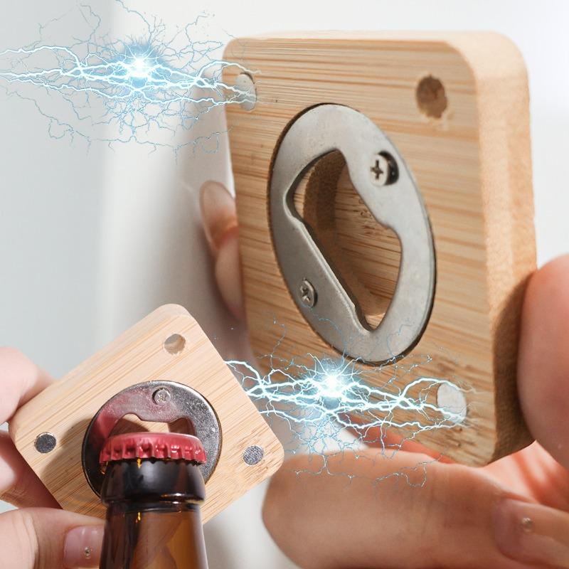 10/1Pcs Bamboo Square Bottle Opener Beer Openers Coaster Fridge Magnet Decoration Home Kitchen Bar Accessories Wood Tools