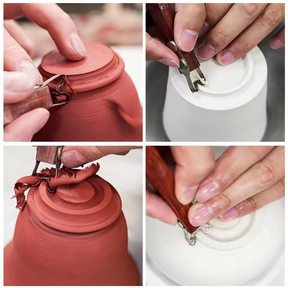 DIY Pottery Tools Handmade Pottery Sculpture Ring Foot Scraper Ceramic Modeling Wooden Handle Clay Extruder Tool
