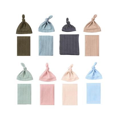 Ensemble Couverture et Chapeau pour Nouveau-né Tissu d'emmaillotage Respirant pour Nourrisson Couverture de Réception Chapeau Bonnet en Coton Cadeau de Douche