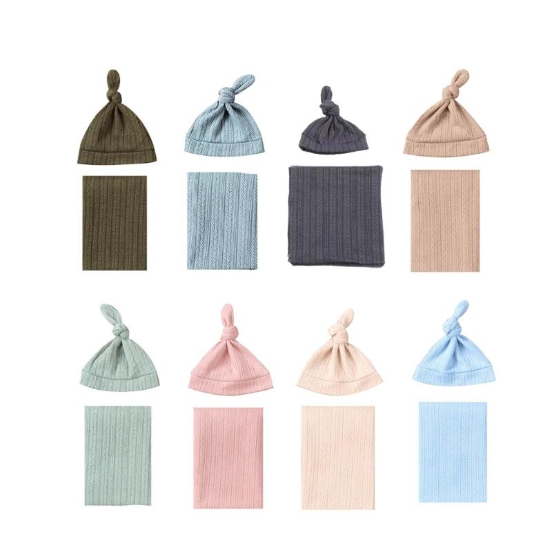 Newborn Baby Blanket Hat Set Breathable Infant Wrap Cloth Receiving Blanket Cotton Bonnet Hat Shower Gift