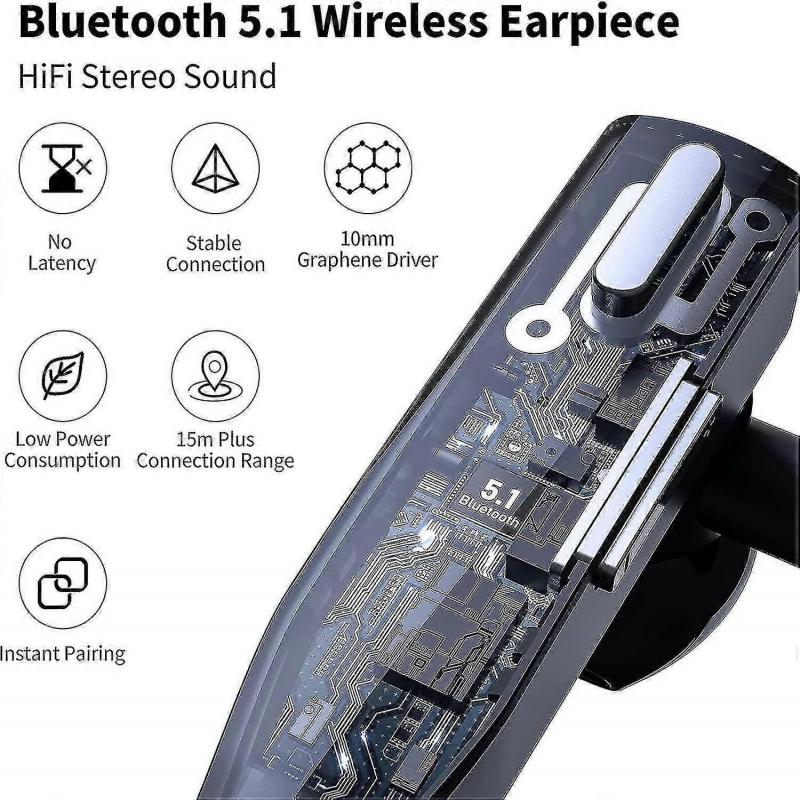 Bluetooth Headset For Cell Phone, V5.1 Bluetooth Wireless Earpiece Headset With Cvc 8.0 Noise Canceling Microphone For Driving/business/office, Compat