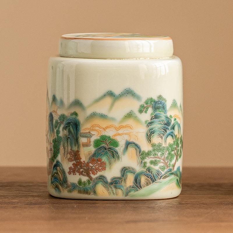 Simple Ceramic Mountain Water Tea Caddy with Lid Sealed Candy Jar Household Multi-functional Coffee Bean Nut Powder Storage Box