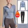 Women's Long Sleeve Sports Yoga Jacket - Stand Collar Cardigan for Running, Fitness, and Pilates