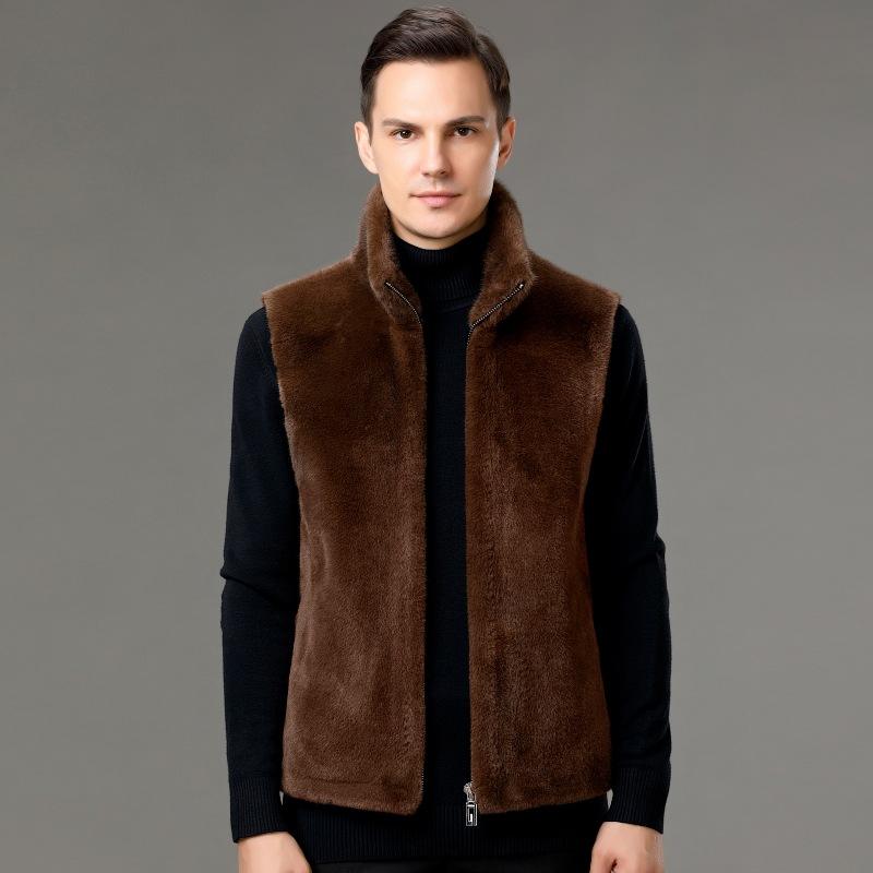 Stand Collar Vest Men's New Winter Gold Mink Velvet Men's Vest Zipper Reversible Men's and Women's Same Style Waistcoat