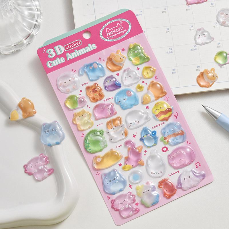 Nekoni 3D Cute Stickers Cartoon Animal Puff Sticker Diy Stickers For Scrapbooks Planner Journals Laptops Phone Case Decoration