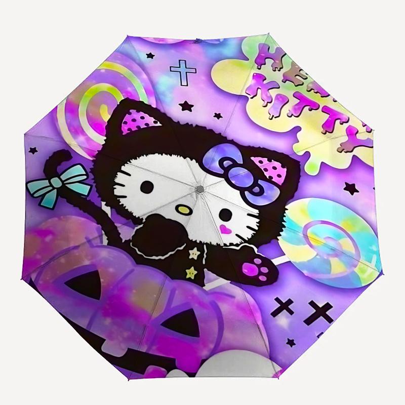 1pc Hello Kitty Halloween Edition Automatic Opening/Closing Umbrella with Portable Tri-Fold Design, 8-Rib Iron Frame Outdoor Umbrella, Perfect Gift Fo