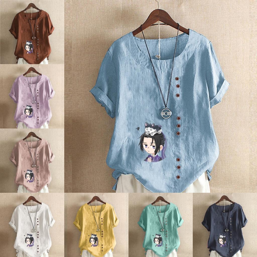 Women's Fashion Boys and Dogs Prined Round Neck Short Sleeve T-shirt Casual Cotton Linen Graphic Shirt Leisure Loose Summer Blouse Tops