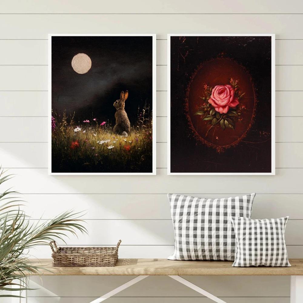 Nastrojowe Gotyckie Śpiący Nietoperz Anioł Plakaty Kwiat Stokrotki Klepsydra Kozie Nadruki Obraz na Płótnie Obrazy Ścienne Wystrój Domu Salonu