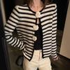Autumn and Winter New Temperament Camellia Small Fragrant Coat Women's Spring Striped Crochet Knitted Cardigan Top