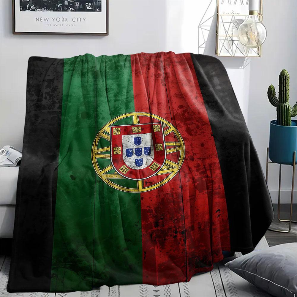 1PC Portugal National Football Logo Patterned Flannel Blanket Suitable For All Seasons for Home Decor Warmth and Comfort Gifts Holiday Present