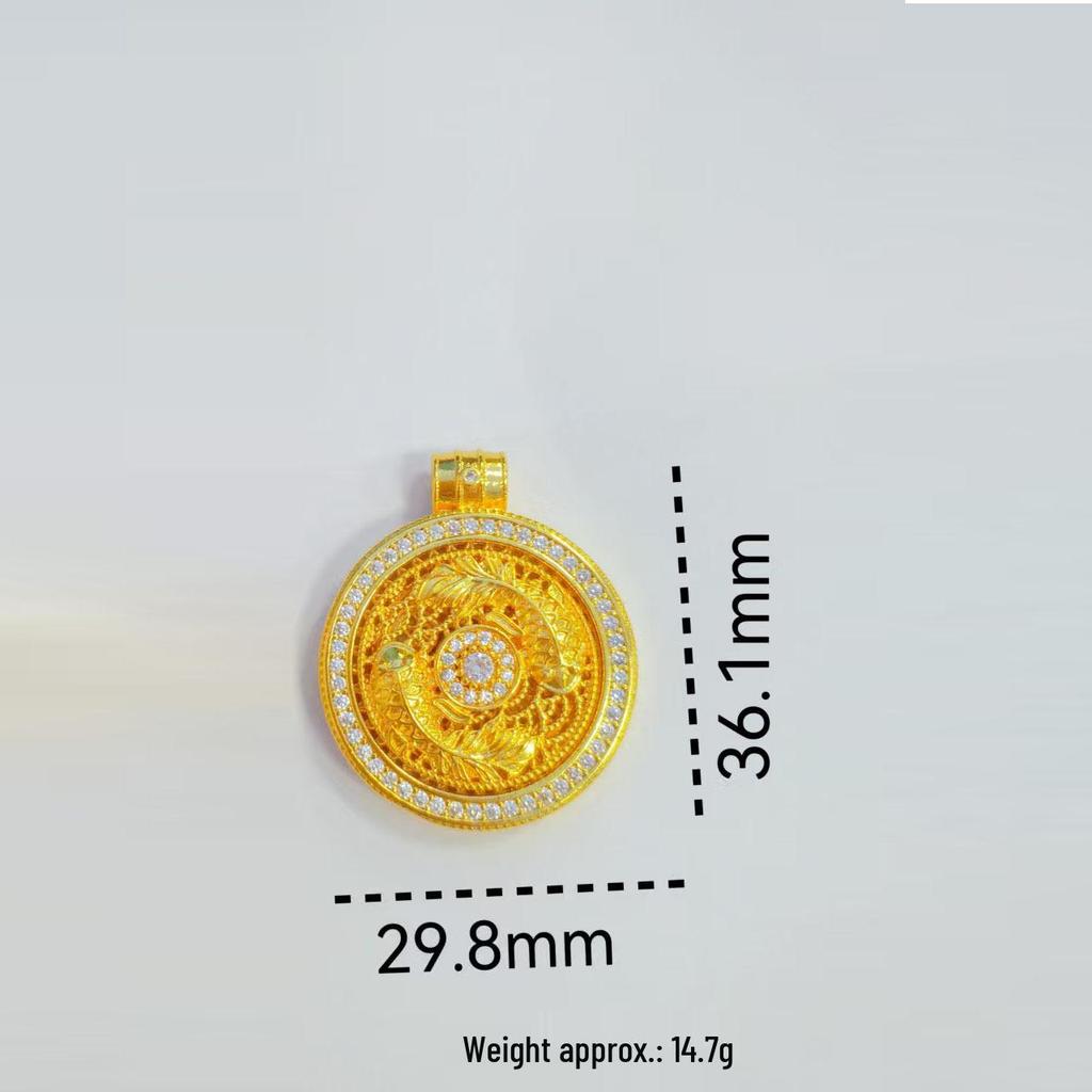 Vietnamese Gold Rhinestone Koi Compass Pendant - Unisex National Tide Sweater Chain