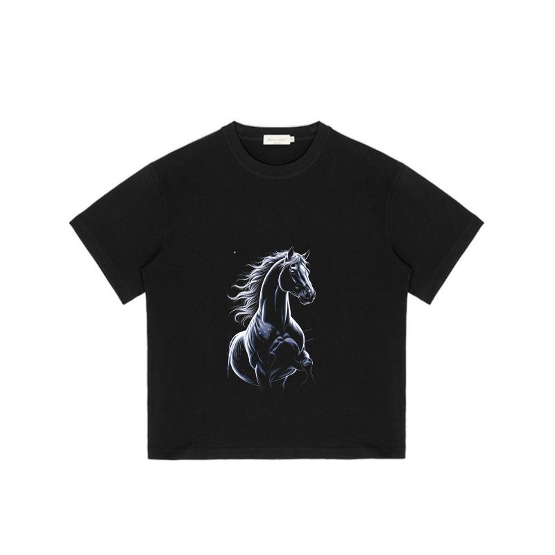 Black T Shirt With Horse Graphic Print For Casual Wear