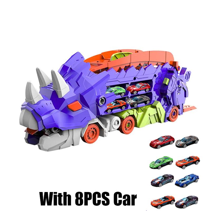 Triceratops Deformation Dinosaur Car Model Pull Back Alloy Car Track Parking Lot Ejection Foldable Children Educational Toys