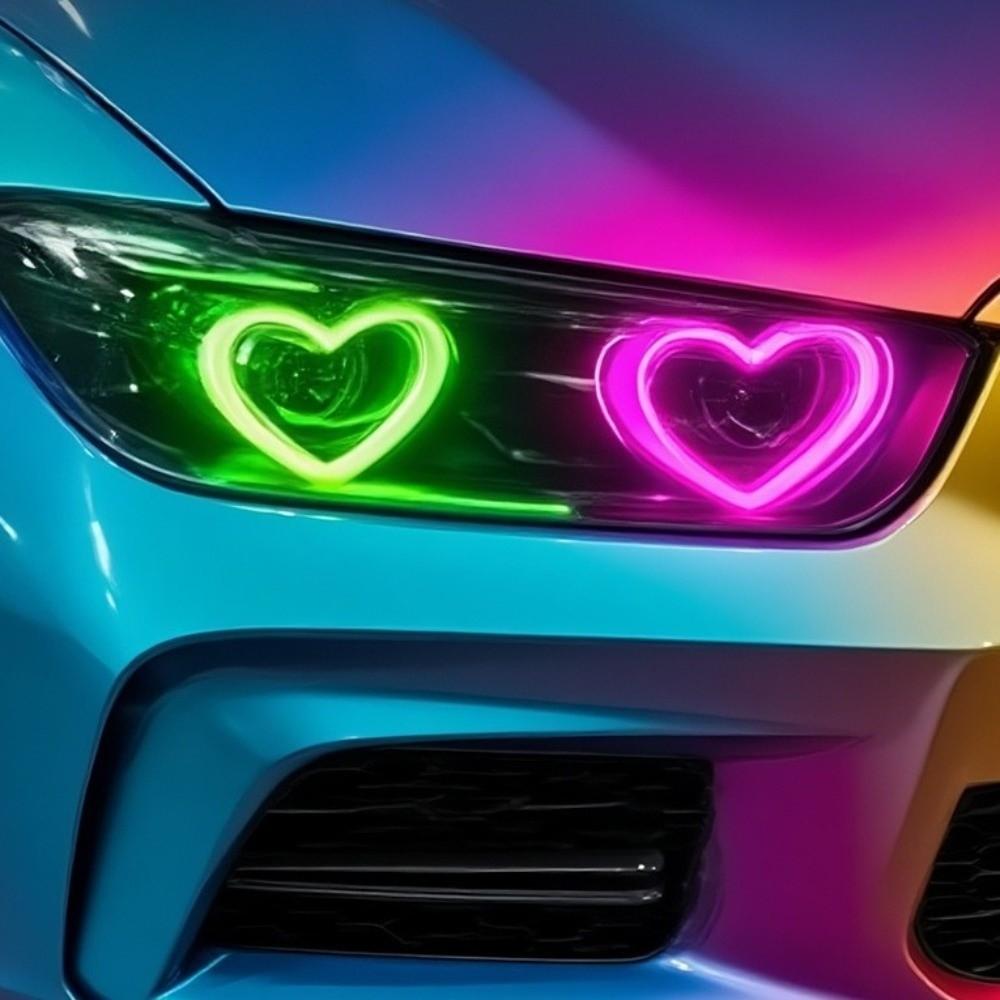 Heart-Shaped Car Fog Lights with App Control Turn Signal Lights LED Angel Eyes Halo Rings For Car