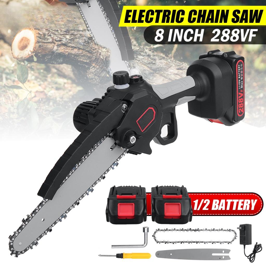 8" One-handed 288VF Mini Electric Chain Saw Pruning Chainsaw With 2 Battery Woodworking Pruning Garden Tool Wood Cutter New