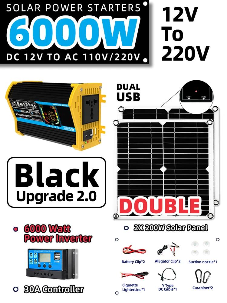 6000w 220v Solar Plate Complete Kit House Plug 200w Solar Panel Kit With Battery And Inverter Intelligent Solar Kit For Camping