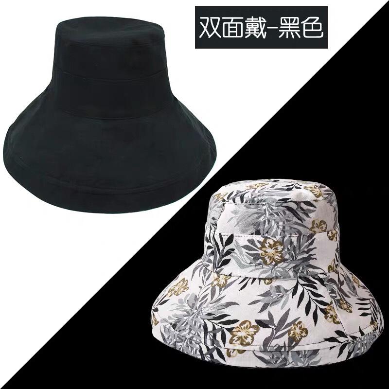 Hat Female Double-sided Japanese Internet Celebrity Travel Visor Sun Protection Big Brim Face Bucket Hat Women Summer Double-sided Can Wear