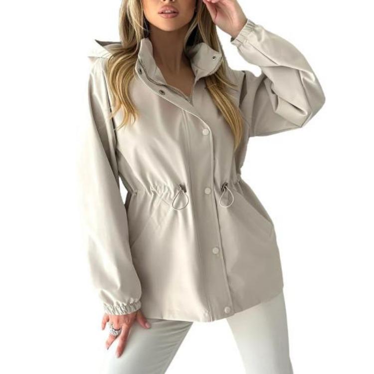 

Lightweight Windbreaker Jacket for Women Zip Up Hoodie with Snap Buttons Waist Drawstring Windproof Outdoor Travel Outwear with Pockets XL абрикосовий