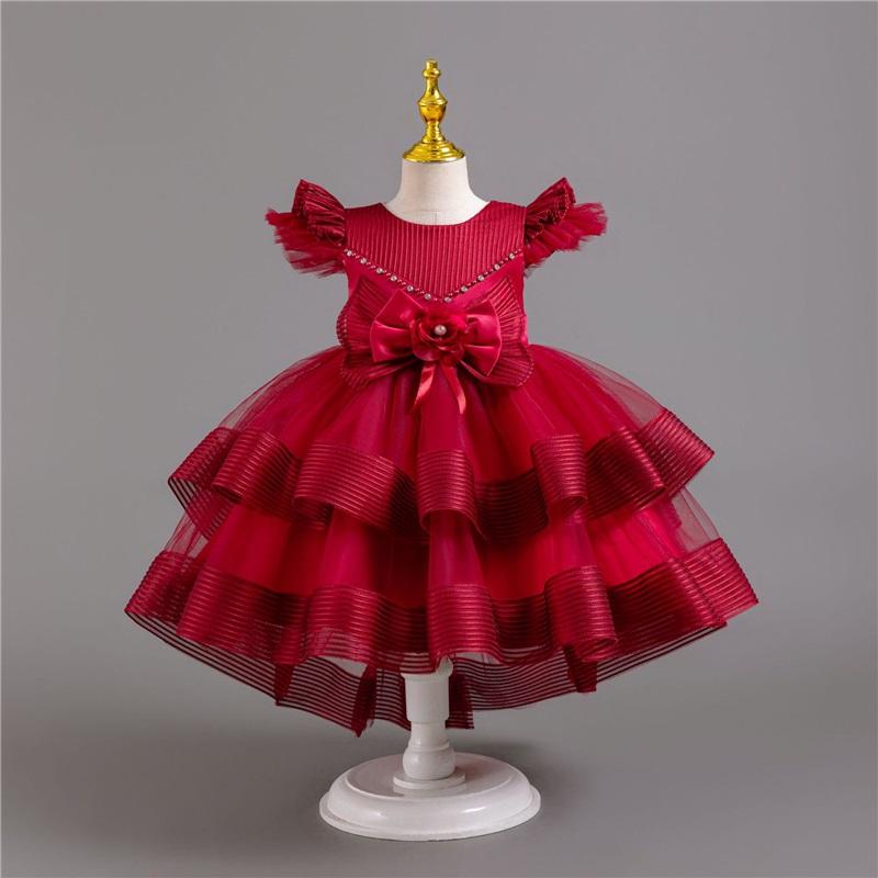 Toddler Princess Dress With Tail Puff Sleeve Elegant Party Dress For Girls Party Gown Wedding Dress For Girls Special Occasion Dress