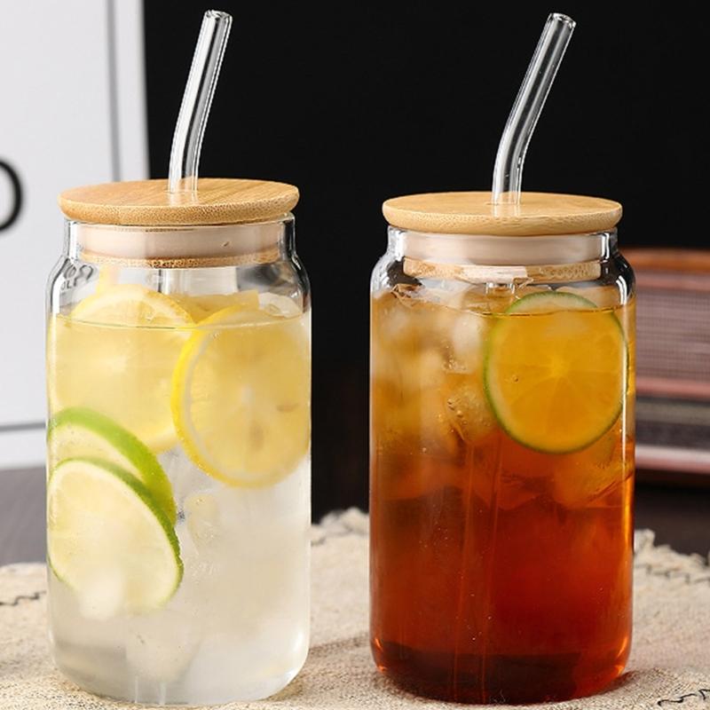 Shock Resistant Drinking Cup With Cover Removable Straw High Borosilicate Glass Coffee Mug for Home Office Use