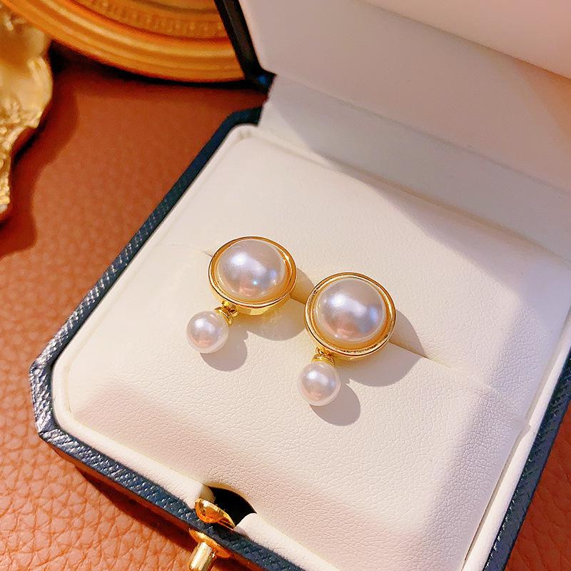 Meier S925 Sterling Silber Nadel Retro Hongkong Stil Perlenstecker Ohrringe - Damen Französischer Chic Vielseitige Ohrringe