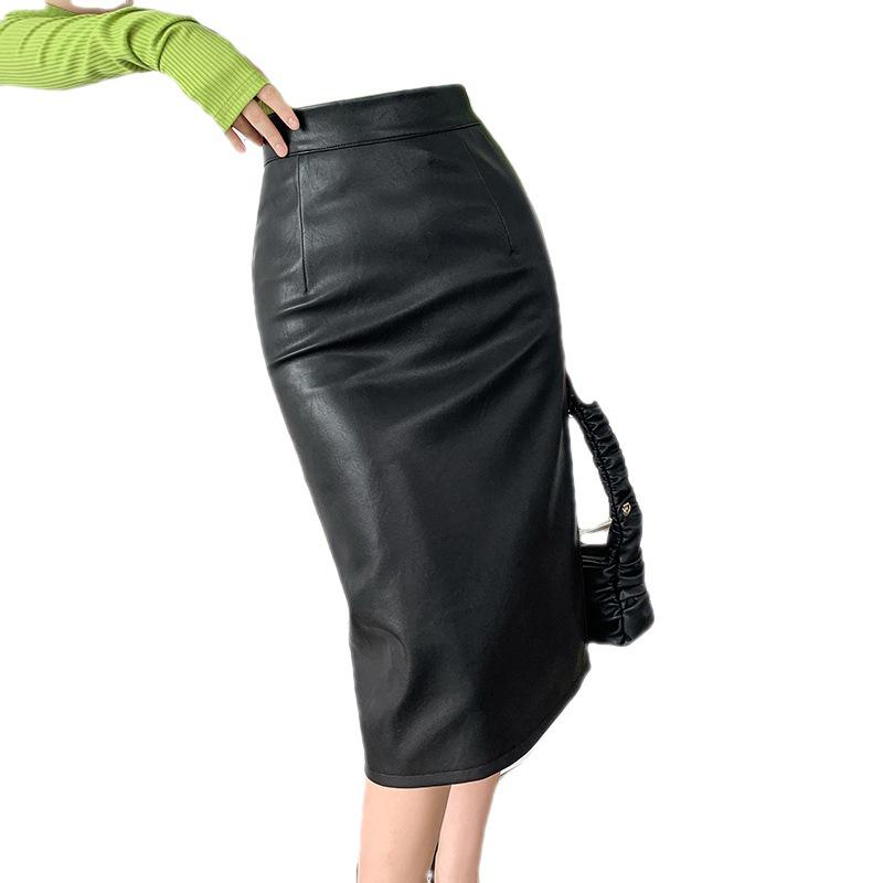 Trendy High Waist A-Line PU Leather Mid-Length Bodycon Skirt