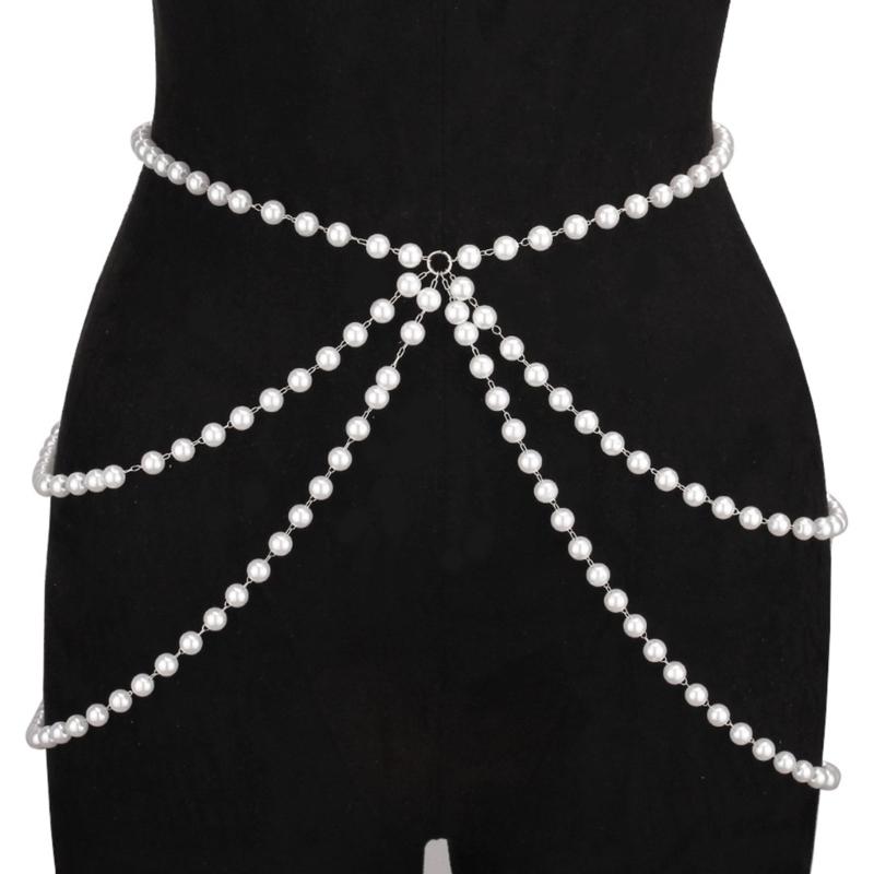 Многослойная цепочка на живот из искусственного жемчуга Женское украшение Модная цепочка на тело Идеально для свадеб и повседневной носки 1