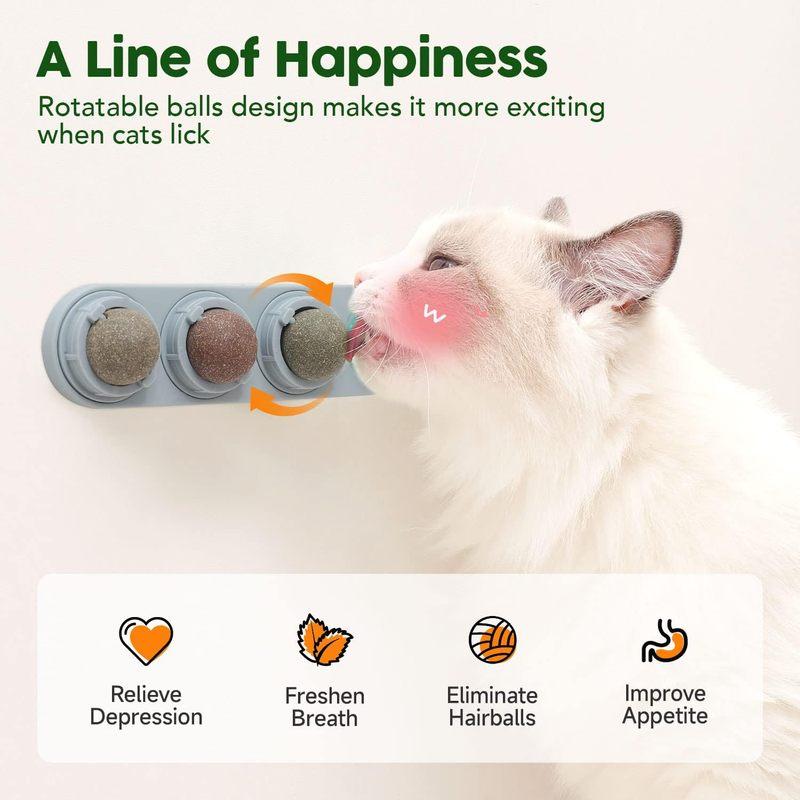 4 Flavor Catnip Silvervine Ball Toys Extra Cat Energy Ball Edible Cats Lick Kitten Chew Teeth Cleaning Dental Wall Treats