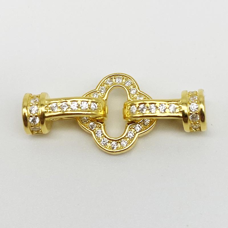 S925 Sterling Silver Diamond-Inlaid Four-Leaf Clover Clasp for DIY Necklace/Bracelet.