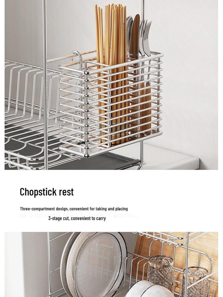 304 Stainless Steel Double-Layer Kitchen Dish and Bowl Drain Rack