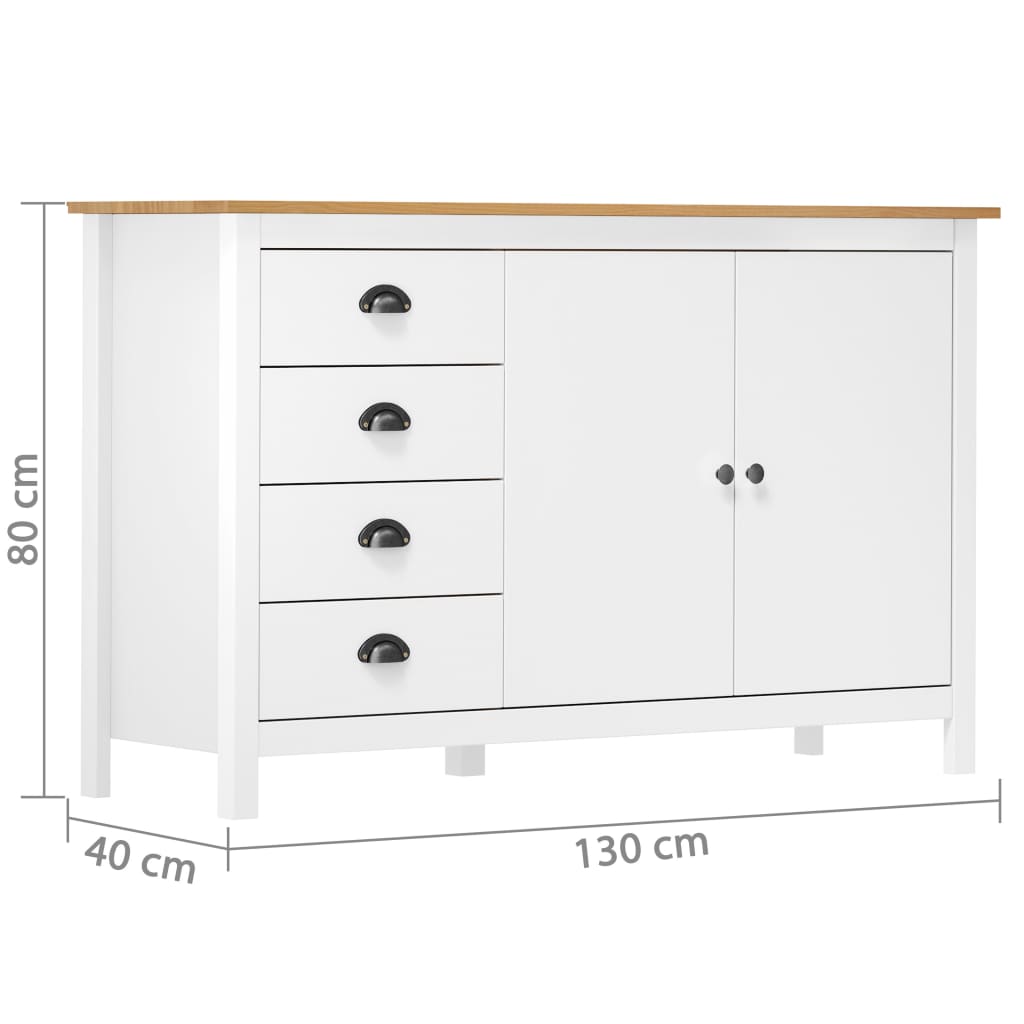 Hill Sideboard in Weiß 130 x 40 x 80 cm Massives Kiefernholz