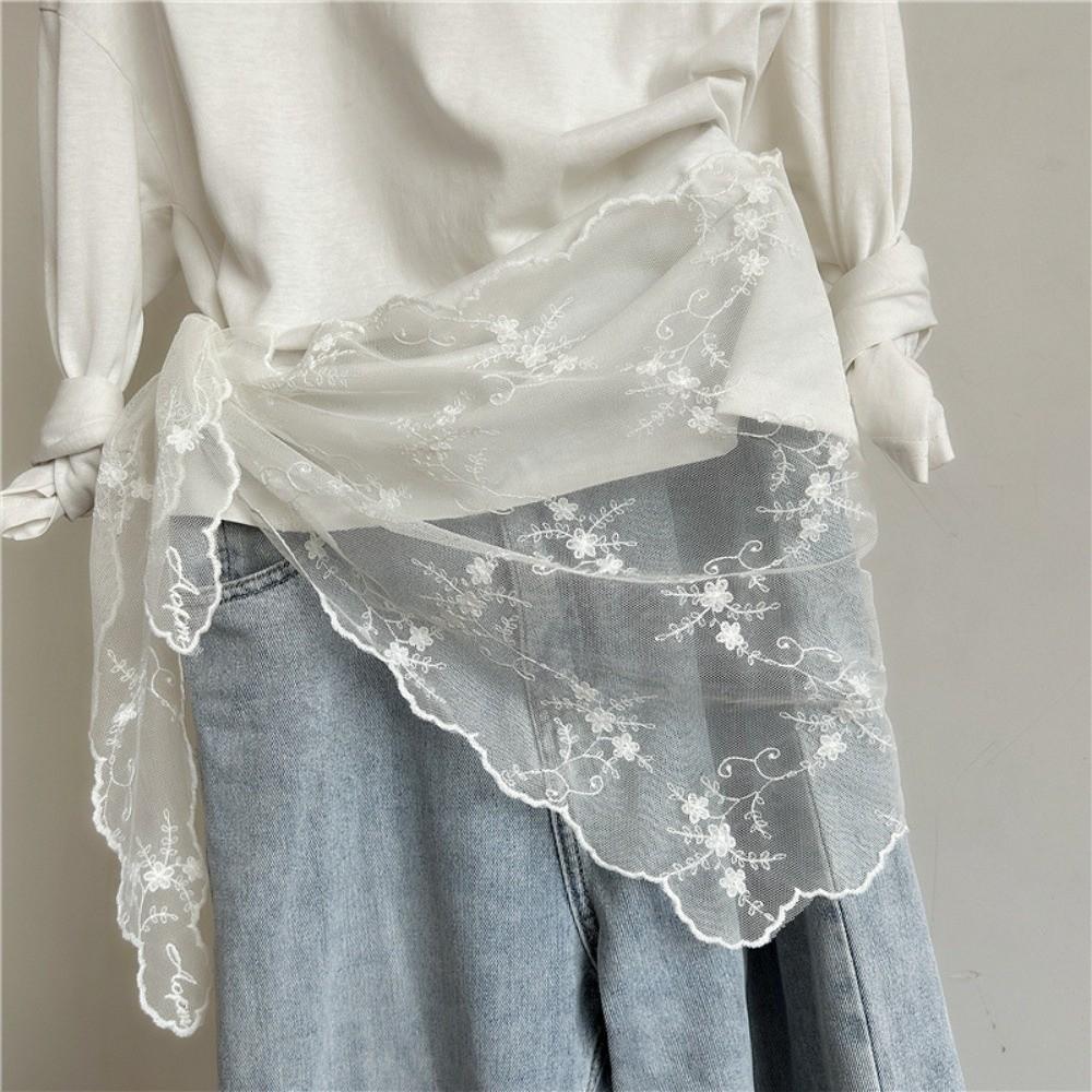 Trend Floral Embroidery Women's Lace Belt Versatile Korean Version Hem Skirt Triangle Scarf Women's Pants Waist Decorative