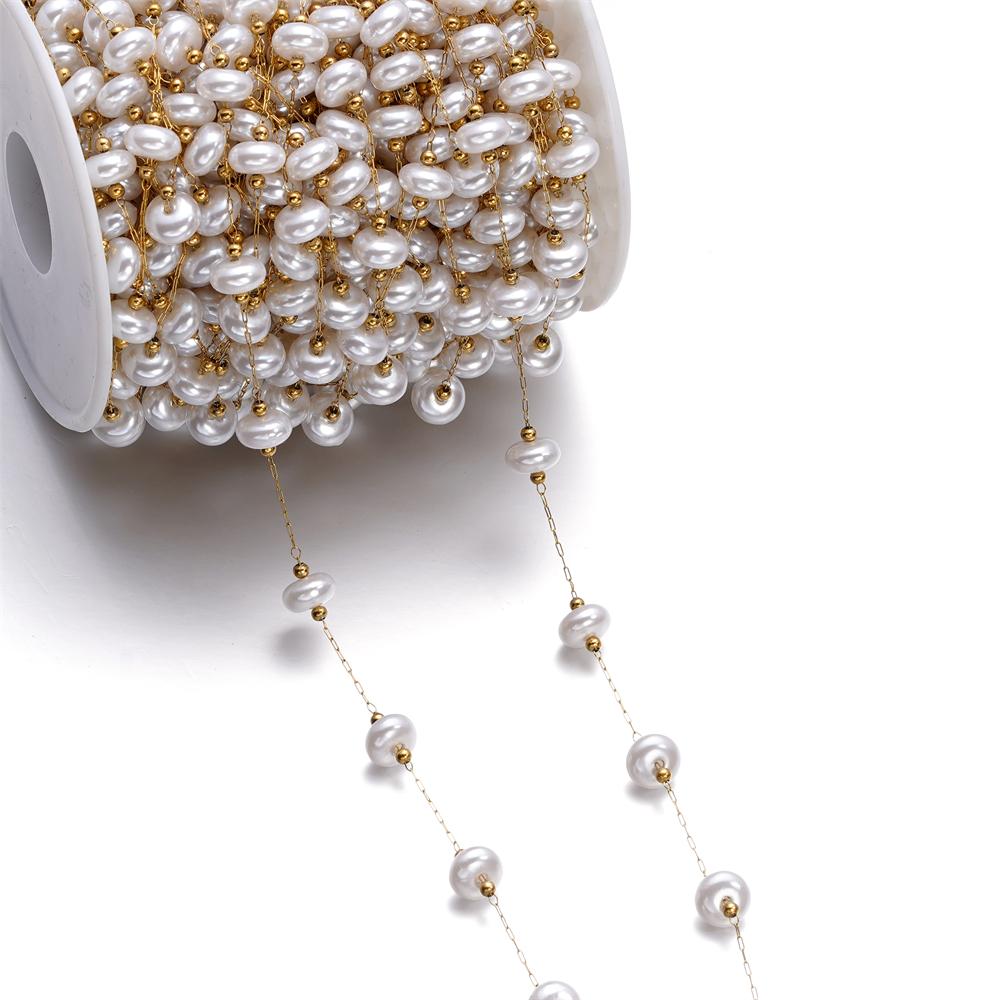 1Meter Gold Color Stainless Steel Imitation Pearl Beads Chain for DIY Necklace Bracelet Anklet Findings Jewelry Making Supplies