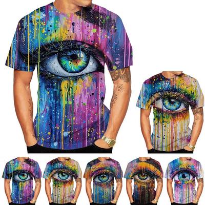 2024 Nova Moda Masculina e Feminina Gola Redonda Estampa 3D HD Padrão de Olho Camiseta Estilo de Rua Unissex Moda Infantil Top 100-6XL